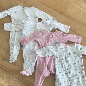 Carters set of FOUR baby girl footie pajamas sz 6M